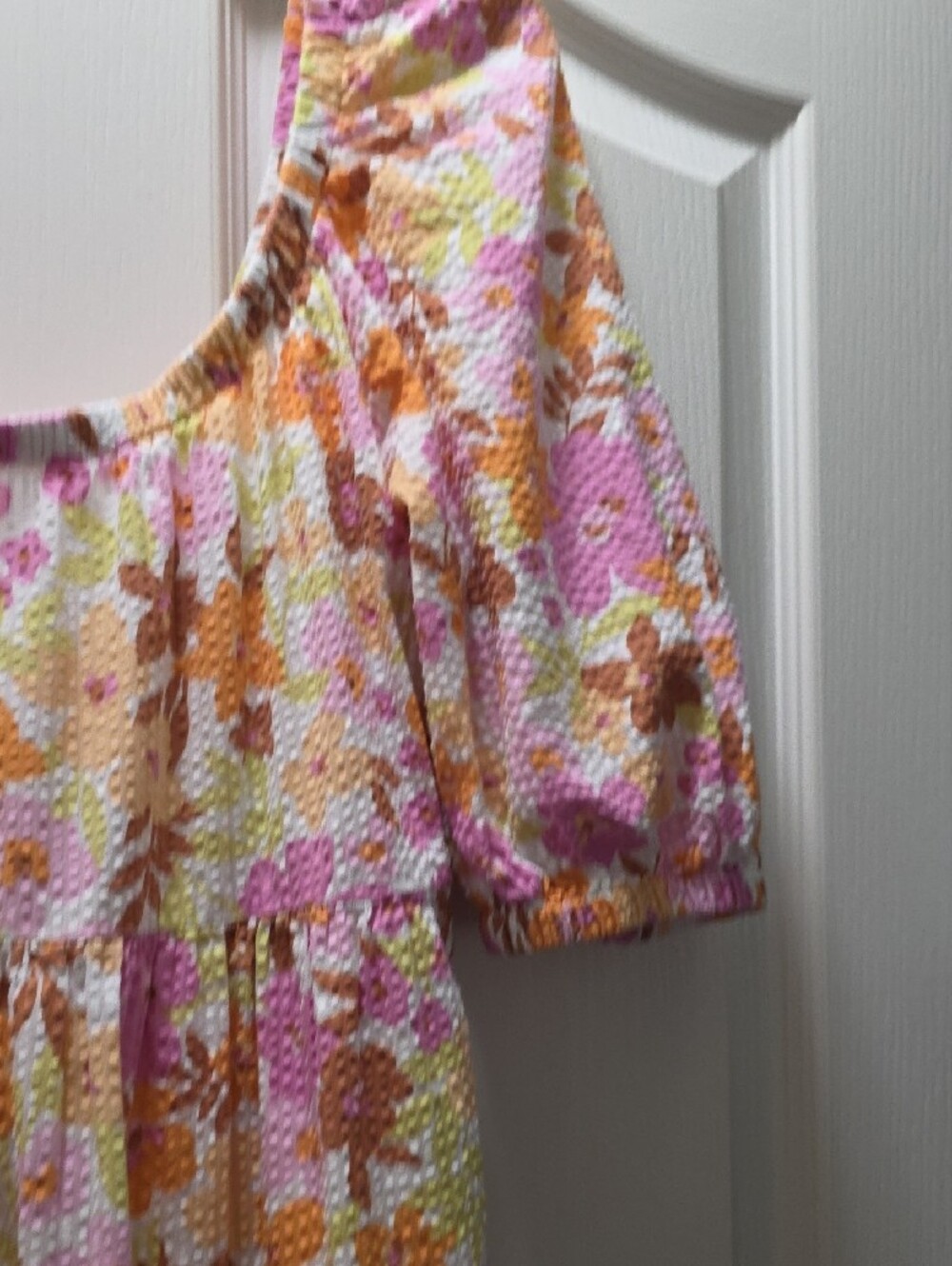 Billabong Floral Puff-Sleeve Maxi Dress in Pink & Orange - Picture 4 of 10